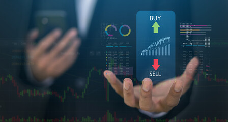 Business people with stock market chart financial trading, online investment, stock exchange analysis, market trends, real-time trading data, forex and crypto trading economic forecasting tool