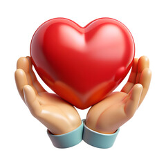 3d illustration rendering of isolated transparent hands holding heart icon