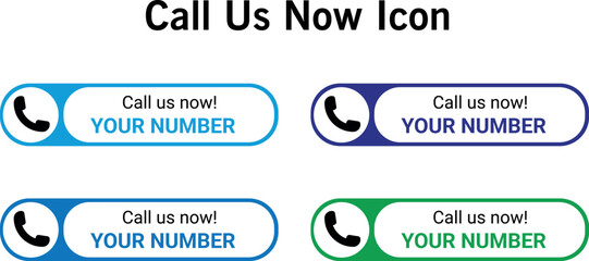 call us now icon buttons in blue, green, and black with phone symbols used for contact information	