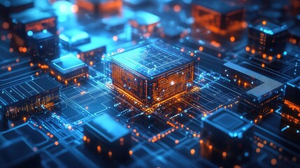Obraz premium 3D render of modular software architecture diagram featuring layered components, scalable blocks, and service nodes in futuristic enterprise tech concept