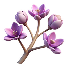 Blooming Lilac Branch Botanical 3 D Render Five Flowers Soft Pink Petals Brown Stem Isolated on a transparent background
