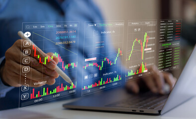 Business people with stock market chart financial trading, online investment, stock exchange analysis, market trends, real-time trading data, forex and crypto trading economic forecasting tool