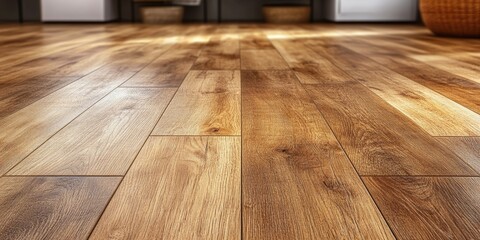 Freshly polished, clean, and shiny, the floor is a rich brown hue.