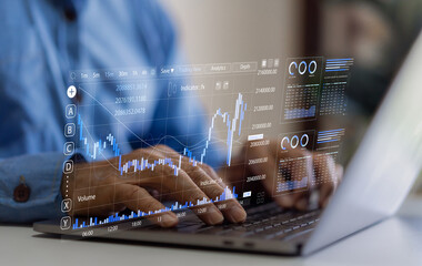 Business people with stock market chart financial trading, online investment, stock exchange analysis, market trends, real-time trading data, forex and crypto trading economic forecasting tool