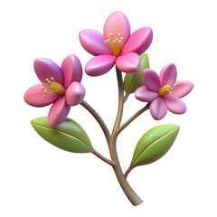 Blooming Pink Flowers Branch Botanical 3 D Render Silhouette on Transparent Background isolated on a transparent background