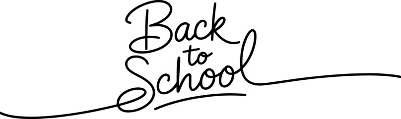 Back to school text one line art drawing style. Hand drawn lettering perfect for banner, greeting card and educational concept
