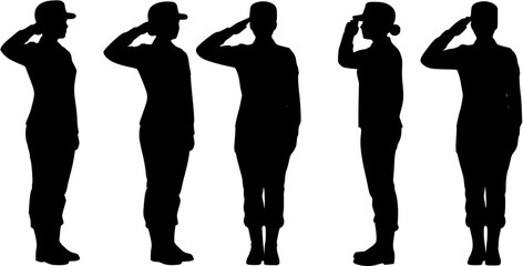 silhouette of a soldier woman salute vector set
