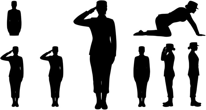 silhouette of a soldier woman salute vector set
