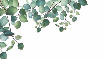 Watercolor green eucalyptus branches on white background, botanical concept for wedding invitations, spa.  - Powered by Adobe