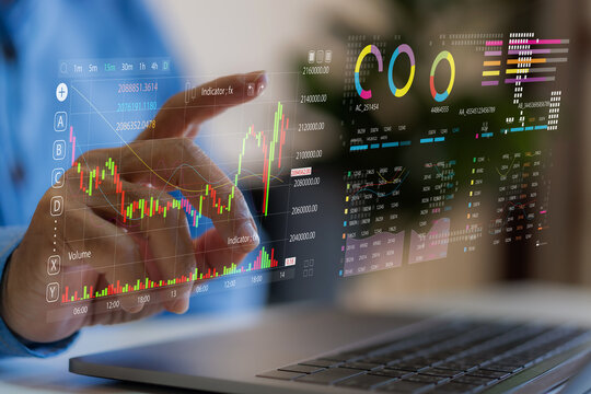 Business people with stock market chart financial trading, online investment, stock exchange analysis, market trends, real-time trading data, forex and crypto trading economic forecasting tool
