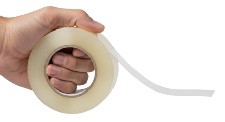 Isolated Hand Holding Roll of Transparent Tape