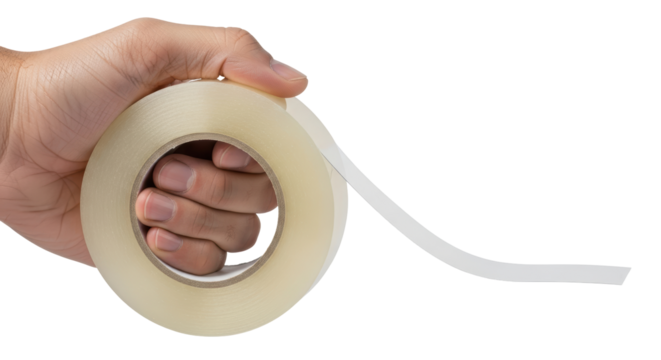 Isolated Hand Holding Roll of Transparent Tape