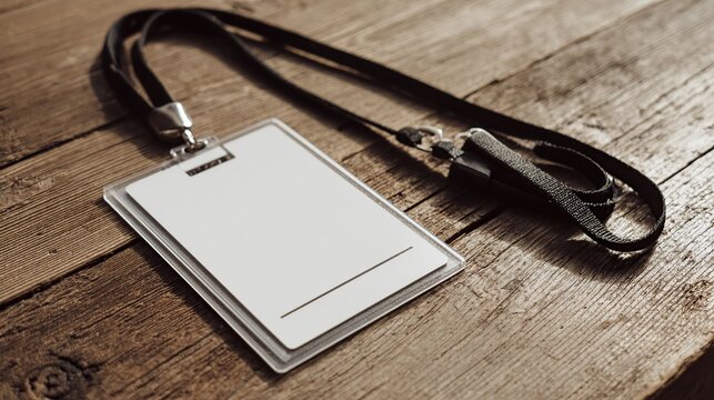 ID Card Badge on Wooden Table