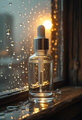 Naklejka premium Dropper bottle with raindrops and bokeh