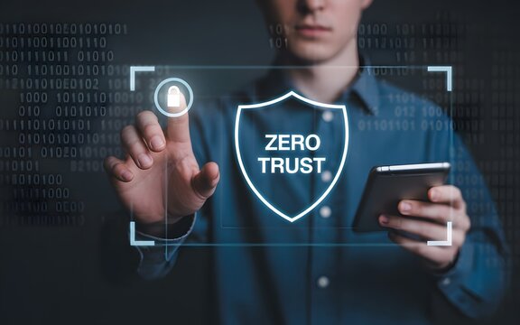 Cyber security professional securing network access with zero trust model and data encryption for data protection - Powered by Adobe