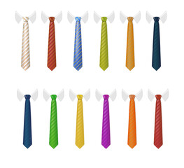 3d Realistic Neck tie with white collar. Tie neck vector with different stripe pattern. Vector