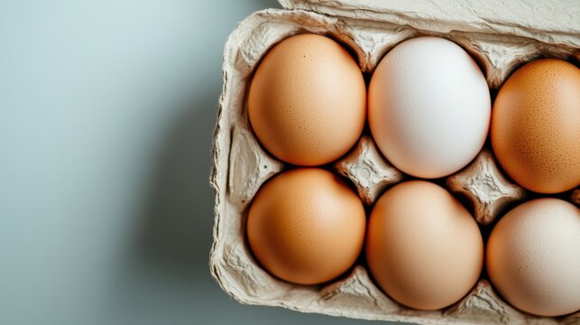 An organized close-up view of eggs in a carton, showcasing the natural colors and textures that highlight the simplicity and beauty of everyday items.