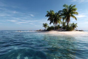 Tropical island paradise with clear waters and palm trees