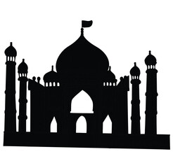 Cute cartoon hand drawn vector Taj mahal silhouette.