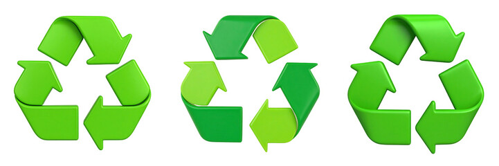 Obraz premium Three Dimensional Green Recycle Symbol Icon On Transparent Background Representing Environmental Conservation and Sustainability