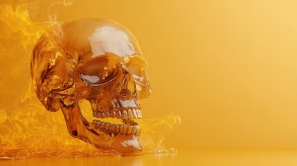 An artistic rendering of a transparent skull surrounded by vibrant orange flames, merging elements of imagination, intrigue, and artistry in a captivating display of visual creativity.