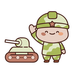 cartoon soldier with mini tank