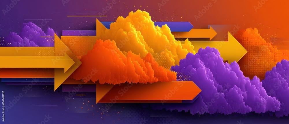 Aufkleber digital guidance arrows leading project to mission goal with dynamic colorful clouds and bold shapes