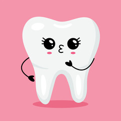 A cartoon tooth character promotes dental hygiene joyfully in a colorful kids design