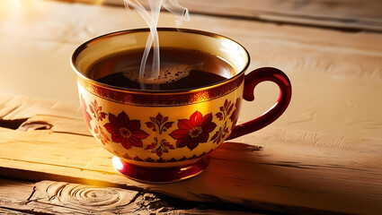 Inviting coffee moment with floral ceramic cup

