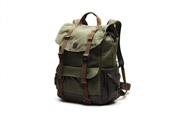 Naklejka premium Olive green backpack with brown accents