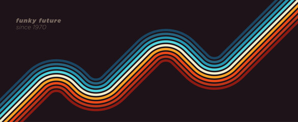 A minimalist, abstract background in a futuristic retro 1980s style, with colorful lines forming a path. Vector illustration.
