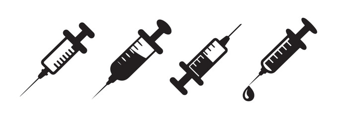 Medical syringe silhouettes set. Syringe icon. Medical injection symbol. Vector illustration eps 10