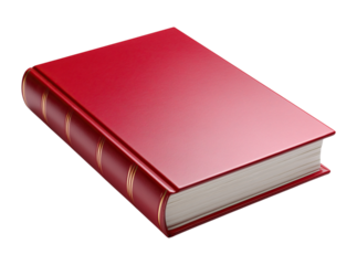 Closed red book with golden stripes on spine isolated on png transparent background