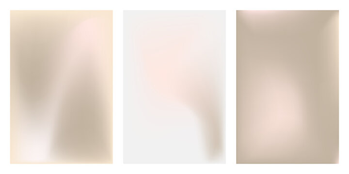Vector simple and soft light backdrop. pearl cream gradient  posters set. Pastel beige smooth mesh shapes y2k aesthetic