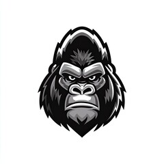 A powerful gorilla logo with bold shading black and silver strength and dominance isolated on white background
