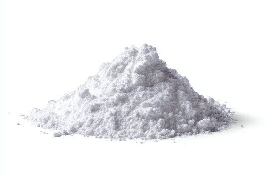 White powder of zinc iodide Zn2I2 a compound of zinc and iodine on a pure white backdrop