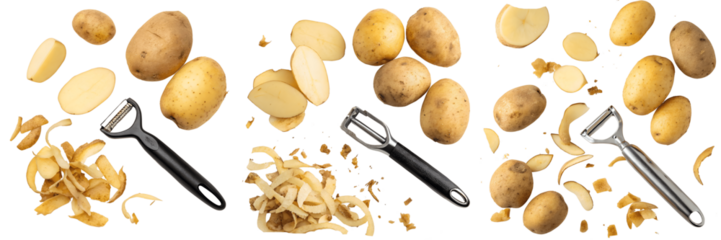Set for Potatoes and a peeler isolated on transparent background, PNG