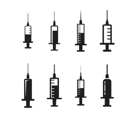 Black syringe icon collection. Medical Injection Symbol Set. Vector illustration EPS 10