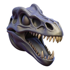 Dark Gray Tyrannosaurus Rex Skull Artistic 3 D Model Open Jaw Detailed Teeth isolated on a transparent background