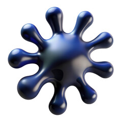 Deep Blue Ink Blob Abstract Splash Silhouette with Ten Rounded Protrusions isolated on a transparent background