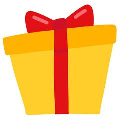 Yellow Christmas Gift Box with Red Ribbon – Festive Flat Vector Illustration