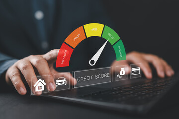 Credit score concept, Online credit score ranking check. Student loan, mortgage and payment cards....