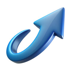 Glossy Blue 3 D Arrow Swooping Upwards Abstract Curved Shape isolated on a transparent background image