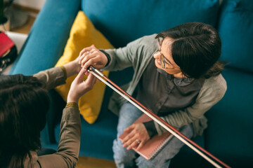 Student Have Lesson Of Violin