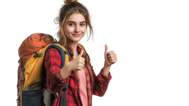 Adventurous travel enthusiast urban setting portrait image bright environment upbeat viewpoint exploring nature