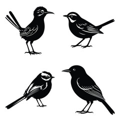 Weaver birds set silhouette vector clipart drawing black & white