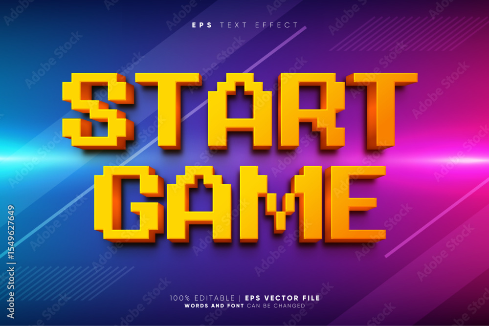 Fototapete start pixel game 3d text effect style