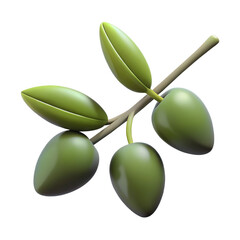Green Olive Branch with Three Ripe Olives and Leaves Silhouette isolated on a transparent background