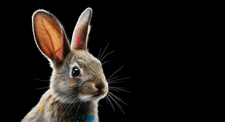 Obraz premium Rabbit, Bunny, Hare, Artistic Rabbit Portrait on Black Background