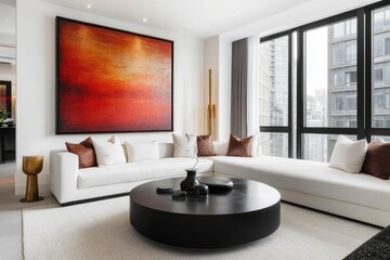 Fototapeta premium Modern living room with large abstract art (1)